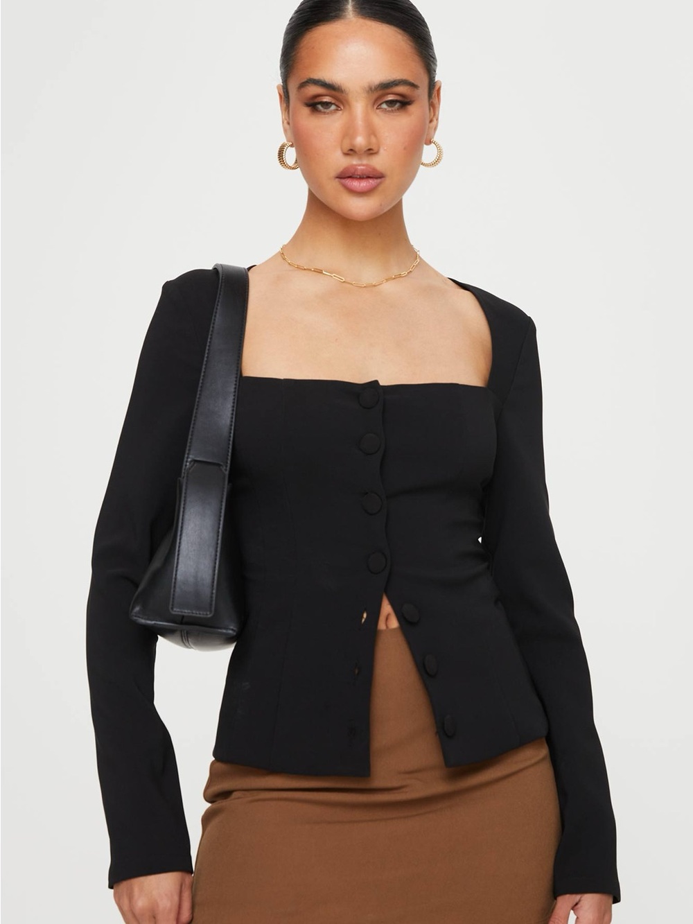 Princess Polly Gaskin Long Sleeve Top Black US 6 Business Casual